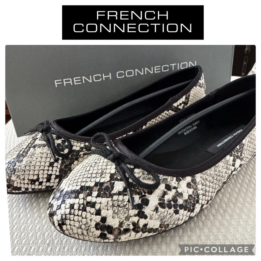 FRENCH CONNECTION Diana Snake black white Printed Flats size 6 NWT